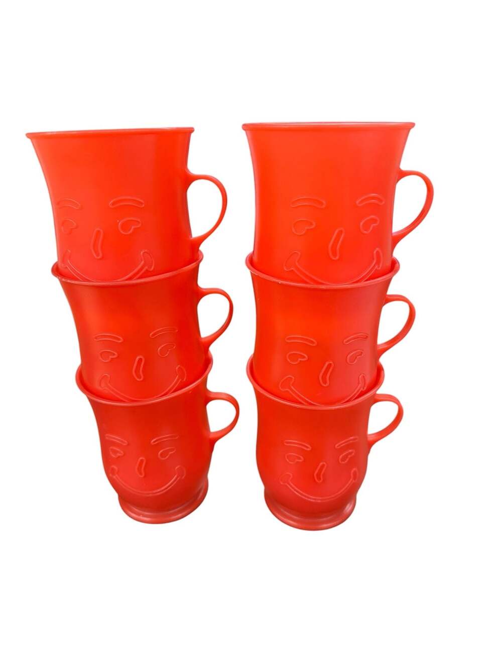 Vintage Kool-Aid Red Plastic Smiley Face Mugs Set of 6